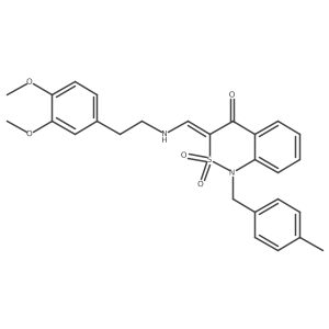 (E)-3-(((3,4-dimethoxyphenethyl)amino)methylene)-1-(4-methylbenzyl)-1H-benzo[c][1,2]thiazin-4(3H)-one 2,2-dioxide结构式