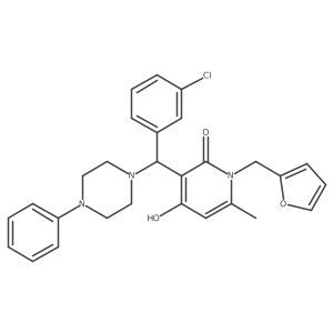 3-((3-chlorophenyl)(4-phenylpiperazin-1-yl)methyl)-1-(furan-2-ylmethyl)-4-hydroxy-6-methylpyridin-2(1H)-one结构式