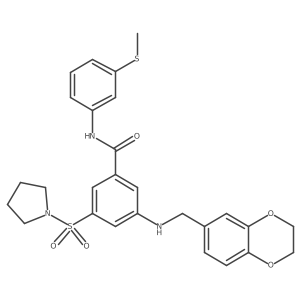 3-(((2,3-Dihydrobenzo[b][1,4]dioxin-6-yl)methyl)amino)-N-(3-(methylthio)phenyl)-5-(pyrrolidin-1-ylsulfonyl)benzamide结构式