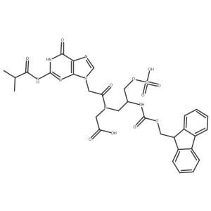 (R)-2-(N-(2-((((9H-Fluoren-9-yl)methoxy)carbonyl)amino)-3-(sulfooxy)propyl)-2-(2-isobutyramido-6-oxo-3H-purin-9(6H)-yl)acetamido)acetic acid Structure
