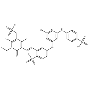 5-[2-[5-[[4-Chloro-6-[(4-sulfophenyl)amino]-1,3,5-triazin-2-yl]amino]-2-sulfophenyl]diazenyl]-1-ethyl-1,2-dihydro-6-hydroxy-4-methyl-2-oxo-3-pyridinemethanesulfonic acid结构式