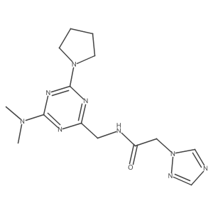 N-{[4-(dimethylamino)-6-(pyrrolidin-1-yl)-1,3,5-triazin-2-yl]methyl}-2-(1H-1,2,4-triazol-1-yl)acetamide结构式