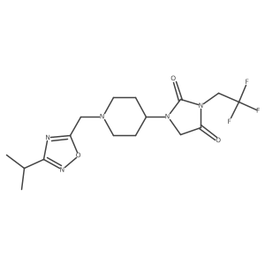1-(1-{[3-(Propan-2-yl)-1,2,4-oxadiazol-5-yl]methyl}piperidin-4-yl)-3-(2,2,2-trifluoroethyl)imidazolidine-2,4-dione结构式