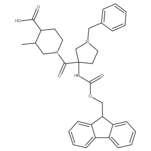1-[1-benzyl-3-({[(9H-fluoren-9-yl)methoxy]carbonyl}amino)pyrrolidine-3-carbonyl]-3-methylpiperidine-4-carboxylic acid结构式