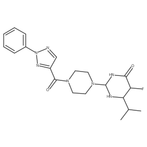 5-Fluoro-2-[4-(2-phenyltriazole-4-carbonyl)piperazin-1-yl]-6-propan-2-yl-1,3-diazinan-4-one结构式