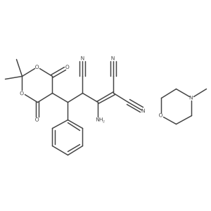 2-Amino-4-(2,2-dimethyl-4,6-dioxo-1,3-dioxan-5-yl)-4-phenylbut-1-ene-1,1,3-tricarbonitrile;4-methylmorpholine结构式