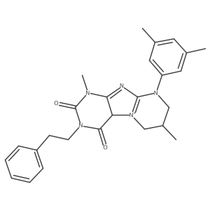 9-(3,5-Dimethylphenyl)-1,7-dimethyl-3-(2-phenylethyl)-4a,6,7,8-tetrahydropurino[7,8-a]pyrimidin-5-ium-2,4-dione结构式
