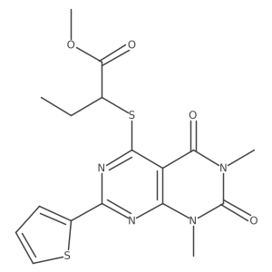 Methyl 2-((6,8-dimethyl-5,7-dioxo-2-(thiophen-2-yl)-5,6,7,8-tetrahydropyrimido[4,5-d]pyrimidin-4-yl)thio)butanoate结构式
