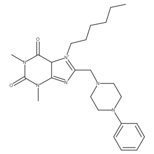7-hexyl-1,3-dimethyl-8-[(4-phenylpiperazin-1-yl)methyl]-5H-purin-7-ium-2,6-dione结构式