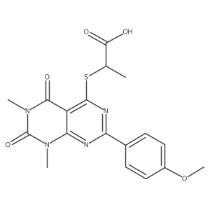 2-((2-(4-Methoxyphenyl)-6,8-dimethyl-5,7-dioxo-5,6,7,8-tetrahydropyrimido[4,5-d]pyrimidin-4-yl)thio)propanoic acid Structure