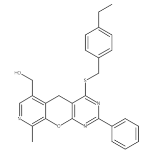 (7-{[(4-Ethylphenyl)methyl]sulfanyl}-14-methyl-5-phenyl-2-oxa-4,6,13-triazatricyclo[8.4.0.0^{3,8}]tetradeca-1(10),3(8),4,6,11,13-hexaen-11-yl)methanol结构式