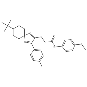 2-{[8-Tert-butyl-3-(4-methylphenyl)-1,4-diazaspiro[4.5]deca-1,3-dien-2-YL]sulfanyl}-N-(4-methoxyphenyl)acetamide结构式