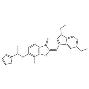 (2E)-2-[(1-ethyl-5-methoxy-1H-indol-3-yl)methylidene]-7-methyl-3-oxo-2,3-dihydro-1-benzofuran-6-yl thiophene-2-carboxylate结构式