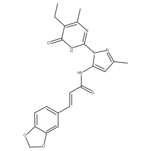 (E)-3-(benzo[d][1,3]dioxol-5-yl)-N-(1-(5-ethyl-4-methyl-6-oxo-1,6-dihydropyrimidin-2-yl)-3-methyl-1H-pyrazol-5-yl)acrylamide结构式