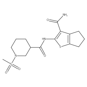 N-(3-carbamoyl-5,6-dihydro-4H-cyclopenta[b]thiophen-2-yl)-1-(methylsulfonyl)piperidine-3-carboxamide结构式