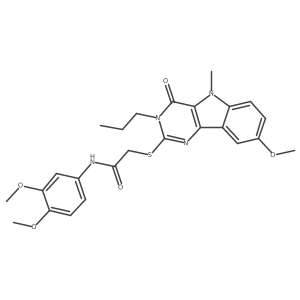 N-(3,4-dimethoxyphenyl)-2-({8-methoxy-5-methyl-4-oxo-3-propyl-3H,4H,5H-pyrimido[5,4-b]indol-2-yl}sulfanyl)acetamide Structure