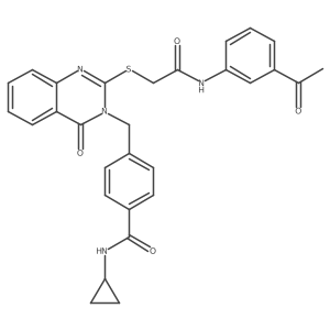 4-((2-((2-((3-acetylphenyl)amino)-2-oxoethyl)thio)-4-oxoquinazolin-3(4H)-yl)methyl)-N-cyclopropylbenzamide结构式