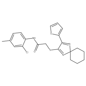 N-(2-chloro-4-methylphenyl)-2-((3-(thiophen-2-yl)-1,4-diazaspiro[4.5]deca-1,3-dien-2-yl)thio)acetamide结构式