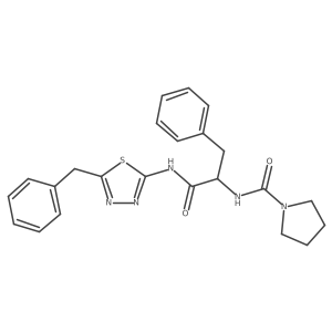 (E)-N-(5-benzyl-1,3,4-thiadiazol-2(3H)-ylidene)-Nalpha-(pyrrolidin-1-ylcarbonyl)-L-phenylalaninamide Structure