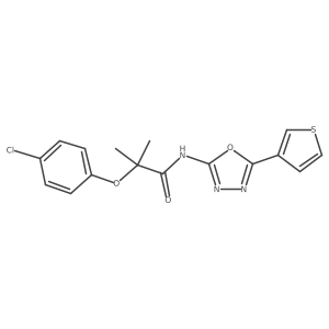 2-(4-chlorophenoxy)-2-methyl-N-(5-(thiophen-3-yl)-1,3,4-oxadiazol-2-yl)propanamide结构式