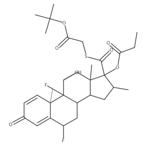 (6S,9R,10S,11S,13S,16R,17R)-17-(((2-(tert-butoxy)-2-oxoethyl)thio)carbonyl)-6,9-difluoro-11-hydroxy-10,13,16-trimethyl-3-oxo-6,7,8,9,10,11,12,13,14,15,16,17-dodecahydro-3H-cyclopenta[a]phenanthren-17-yl propionate结构式