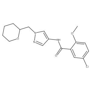 5-chloro-2-methoxy-N-(1-((tetrahydro-2H-pyran-2-yl)methyl)-1H-pyrazol-4-yl)benzamide结构式
