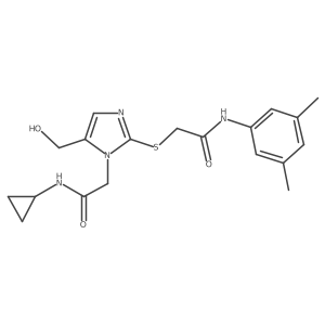 2-({1-[(cyclopropylcarbamoyl)methyl]-5-(hydroxymethyl)-1H-imidazol-2-yl}sulfanyl)-N-(3,5-dimethylphenyl)acetamide结构式