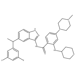 N-[5-[1-(3,5-difluorophenyl)ethyl]-1H-indazol-3-yl]-4-(4-methylpiperazin-1-yl)-2-(oxan-4-ylamino)benzamide结构式