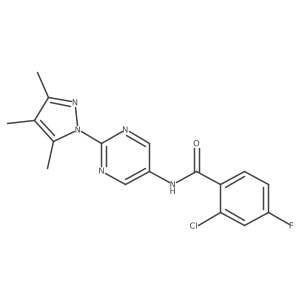 2-chloro-4-fluoro-N-(2-(3,4,5-trimethyl-1H-pyrazol-1-yl)pyrimidin-5-yl)benzamide结构式