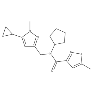 N-cyclopentyl-N-((5-cyclopropyl-1-methyl-1H-pyrazol-3-yl)methyl)-5-methylisoxazole-3-carboxamide结构式