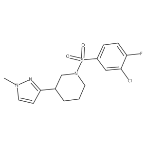 1-((3-chloro-4-fluorophenyl)sulfonyl)-3-(1-methyl-1H-pyrazol-3-yl)piperidine结构式
