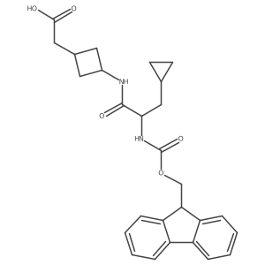 2-{3-[(2S)-3-cyclopropyl-2-({[(9H-fluoren-9-yl)methoxy]carbonyl}amino)propanamido]cyclobutyl}acetic acid结构式