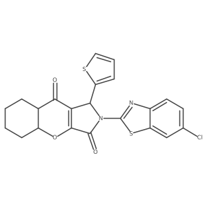 2-(6-chloro-1,3-benzothiazol-2-yl)-1-thiophen-2-yl-4a,5,6,7,8,8a-hexahydro-1H-chromeno[2,3-c]pyrrole-3,9-dione结构式