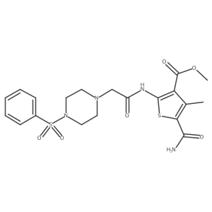 Methyl 5-carbamoyl-4-methyl-2-({[4-(phenylsulfonyl)piperazin-1-yl]acetyl}amino)thiophene-3-carboxylate Structure
