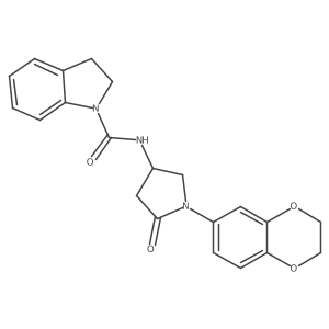 N-(1-(2,3-dihydrobenzo[b][1,4]dioxin-6-yl)-5-oxopyrrolidin-3-yl)indoline-1-carboxamide结构式