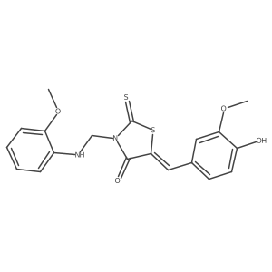 4-Thiazolidinone, 5-((4-hydroxy-3-methoxyphenyl)methylene)-3-(((2-methoxyphenyl)amino)methyl)-2-thioxo- Structure