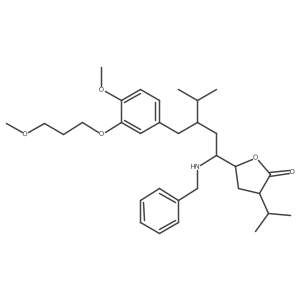 2(3H)-Furanone, 5-[(1R,3S)-3-[[4-methoxy-3-(3-methoxypropoxy)phenyl]methyl]-4-methyl-1-[(phenylmethyl)amino]pentyl]dihydro-3-(1-methylethyl)-, (3S,5S)- Structure