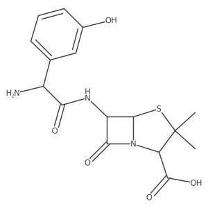 4-Thia-1-azabicyclo[3.2.0]heptane-2-carboxylic acid, 6-[[(2R)-amino(3-hydroxyphenyl)acetyl]amino]-3,3-dimethyl-7-oxo-, (2S,5R,6R)-结构式