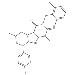 3-[(2-chloro-6-fluorophenyl)methyl]-1,7-dimethyl-9-(4-methylphenyl)-6,7,8,9a,10,10a-hexahydro-4aH-purino[7,8-a]pyrimidine-2,4-dione结构式