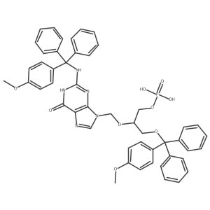 1,9-Dihydro-9-[[1-[[(4-methoxyphenyl)diphenylmethoxy]methyl]-2-(phosphonooxy)ethoxy]methyl]-2-[[(4-methoxyphenyl)diphenylmethyl]amino]-6H-purin-6-one结构式