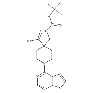 4-((tert-butoxycarbonylamino)methyl)-1-(7H-pyrrolo[2,3-d]pyrimidin-4-yl)piperidine-4-carboxylic acid结构式