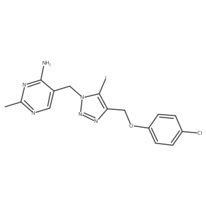 5-[[4-[(4-chlorophenoxy)methyl]-5-iodo-triazol-1-yl]methyl]-2-methyl-pyrimidin-4-amine Structure
