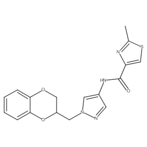 N-(1-((2,3-dihydrobenzo[b][1,4]dioxin-2-yl)methyl)-1H-pyrazol-4-yl)-2-methylthiazole-4-carboxamide结构式