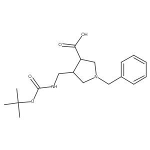 (3S,4R)-1-Benzyl-4-[[(2-methylpropan-2-yl)oxycarbonylamino]methyl]pyrrolidine-3-carboxylic acid结构式
