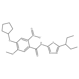 4-(Cyclopentyloxy)-5-methoxy-2-nitro-N-(5-(pentan-3-yl)-1,3,4-thiadiazol-2-yl)benzamide结构式