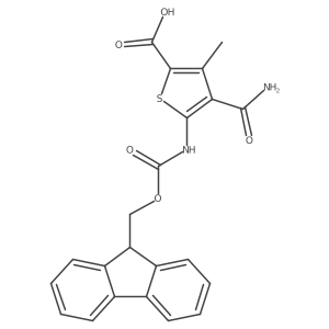 4-carbamoyl-5-({[(9H-fluoren-9-yl)methoxy]carbonyl}amino)-3-methylthiophene-2-carboxylic acid结构式
