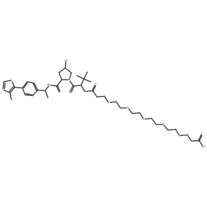 3-[2-[2-[2-[2-[3-[[(1S)-1-[(2S,4R)-4-hydroxy-2-[[(1S)-1-[4-(4-methylthiazol-5-yl)phenyl]ethyl]carbamoyl]pyrrolidine-1-carbonyl]-2,2-dimethyl-propyl]amino]-3-oxo-propoxy]ethoxy]ethoxy]ethoxy]ethoxy]propanoic acid结构式