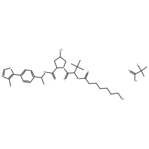 (2S,4R)-1-[(2S)-2-(7-aminoheptanoylamino)-3,3-dimethyl-butanoyl]-4-hydroxy-N-[(1S)-1-[4-(4-methylthiazol-5-yl)phenyl]ethyl]pyrrolidine-2-carboxamide;2,2,2-trifluoroacetic acid Structure