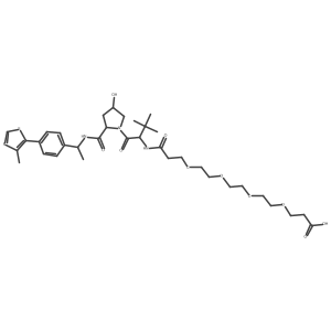 3-[2-[2-[2-[3-[[(1S)-1-[(2S,4R)-4-hydroxy-2-[[(1S)-1-[4-(4-methylthiazol-5-yl)phenyl]ethyl]carbamoyl]pyrrolidine-1-carbonyl]-2,2-dimethyl-propyl]amino]-3-oxo-propoxy]ethoxy]ethoxy]ethoxy]propanoic acid结构式