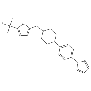 3-(1H-pyrazol-1-yl)-6-(4-{[5-(trifluoromethyl)-1,3,4-oxadiazol-2-yl]methyl}piperazin-1-yl)pyridazine结构式